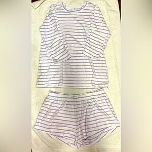 LAKE Women's Prima Cotton Purple and White Striped Pajama Set | Sz XL